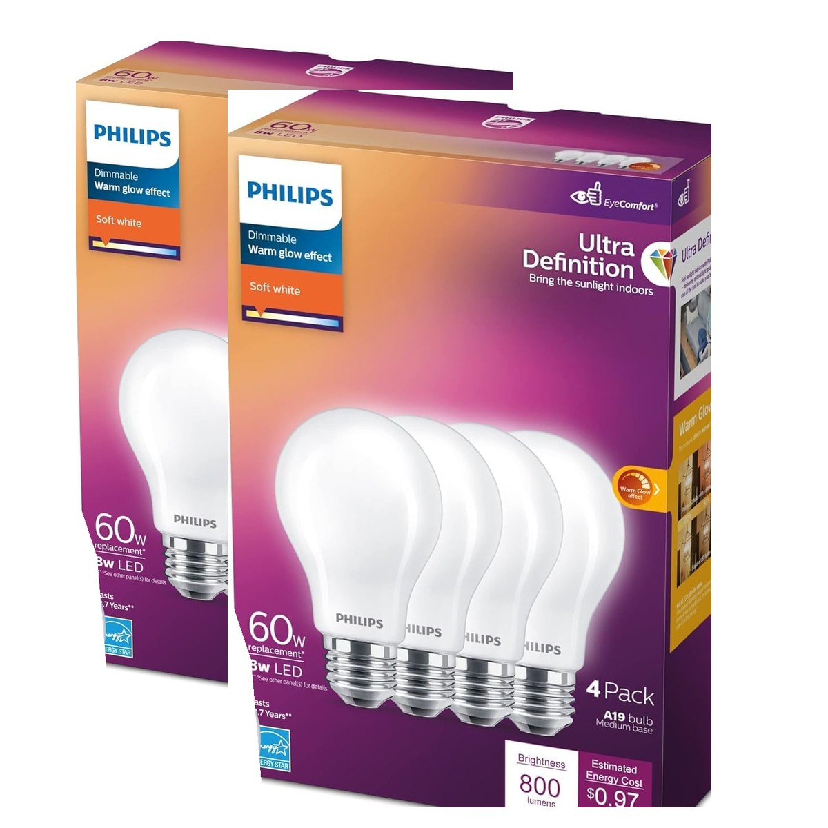 Pack Familiar de 8 bombillas LED Philips Ultra Definition: dos cajas de cuatro unidades